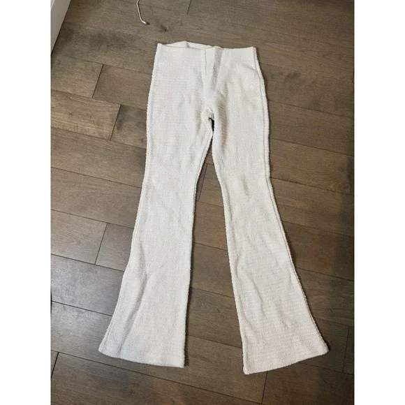 ZARA Pants Womens Medium Ivory Textured Boucle Knit Flare Leg Pull On Lounge - Picture 2 of 7